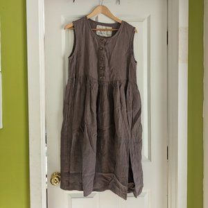 Not Perfect Linen Mama Midi Dress Cafe Mocha/ Purple 100% Linen Size M